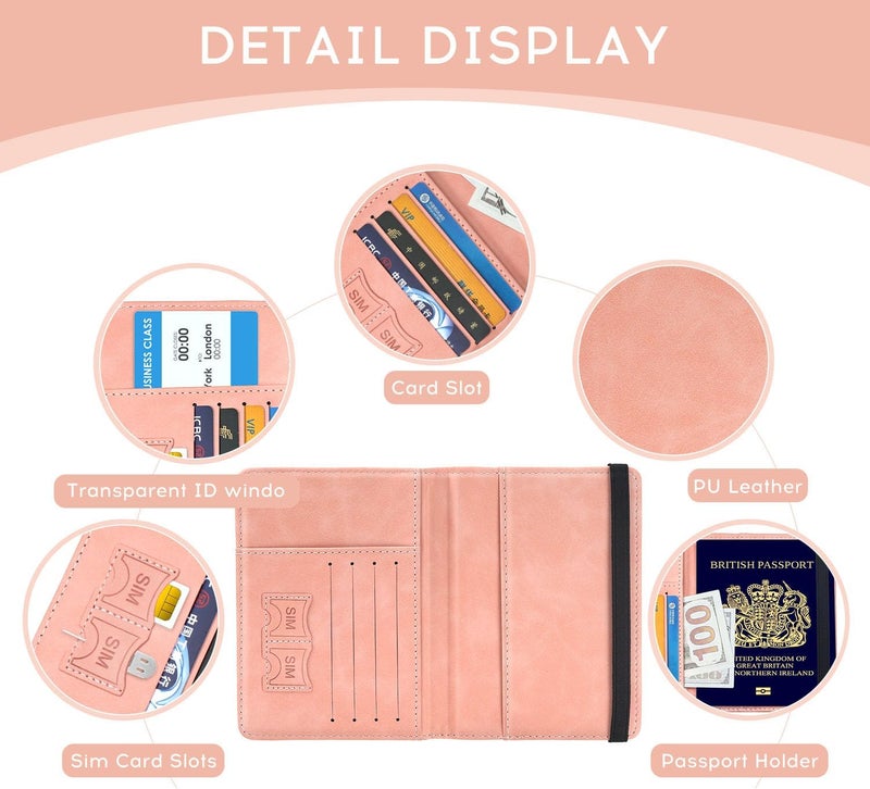 ILIYAH -Passport Cover-Passport Holder Travel Wallet-RFID-Blocking Passport Case Travel Accessories Card Holder Wallet Unisex Travel Gifts（Pink） - Image 4